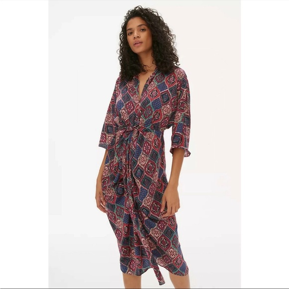 Anthropologie Dresses & Skirts - Anthropologies Miska midi dress in plum Geometric Print Kimono Dress sz XS